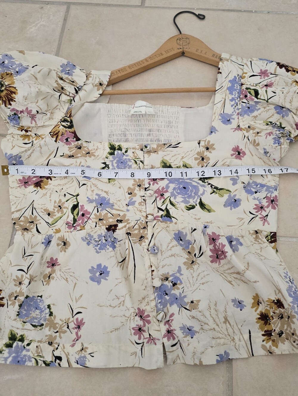 ANTHROPOLOGIE Peplum Puff Sleeve Square Neck French Country Floral Blouse NWOT - Picture 9 of 15